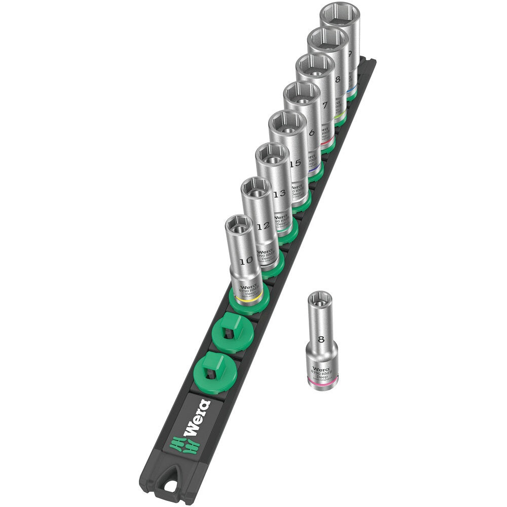 Juego de dados métricos profundos y riel, entrada de 3/8"