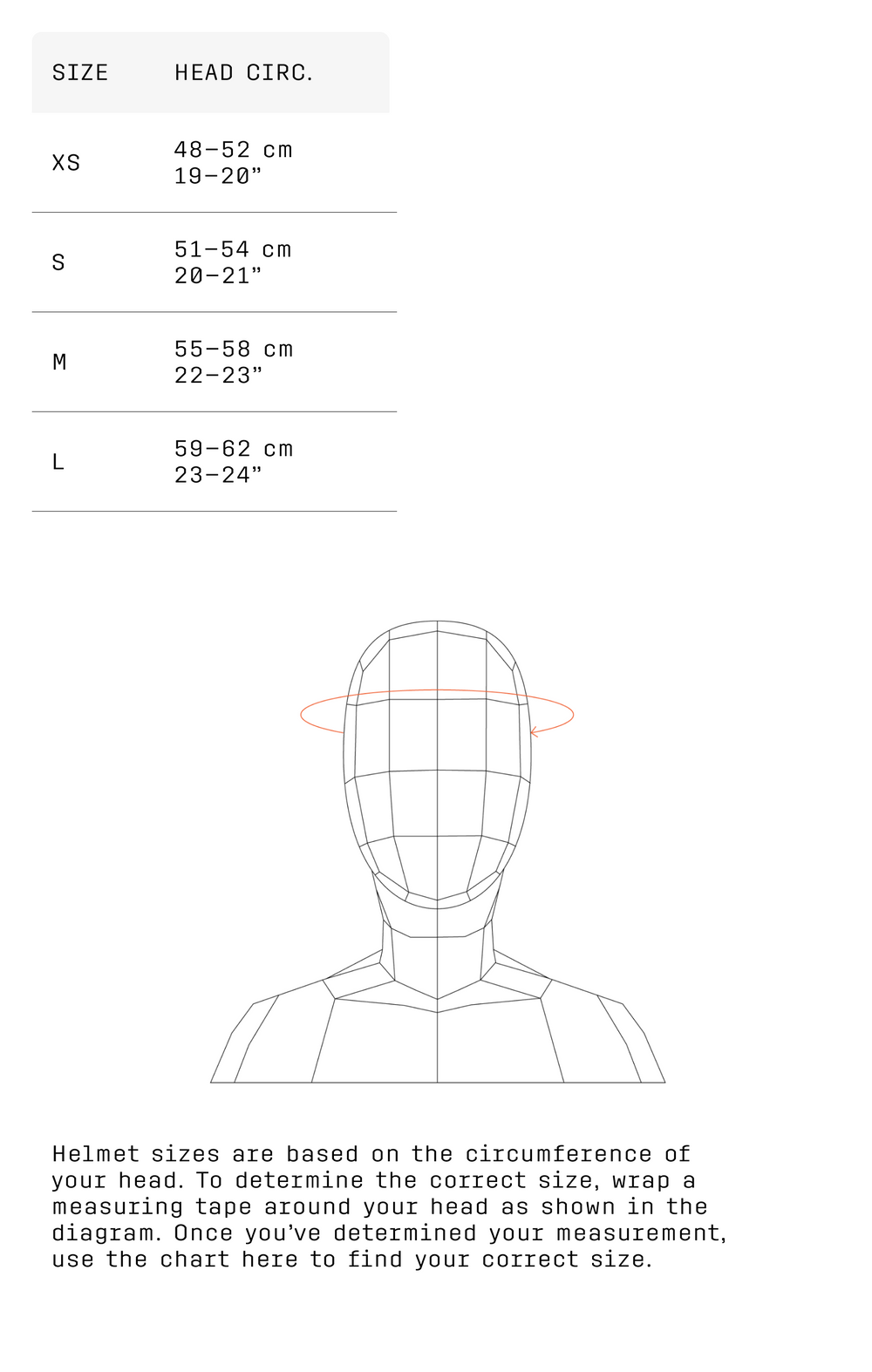 Guía de tallas de Casco POC Amidal (CPSC)