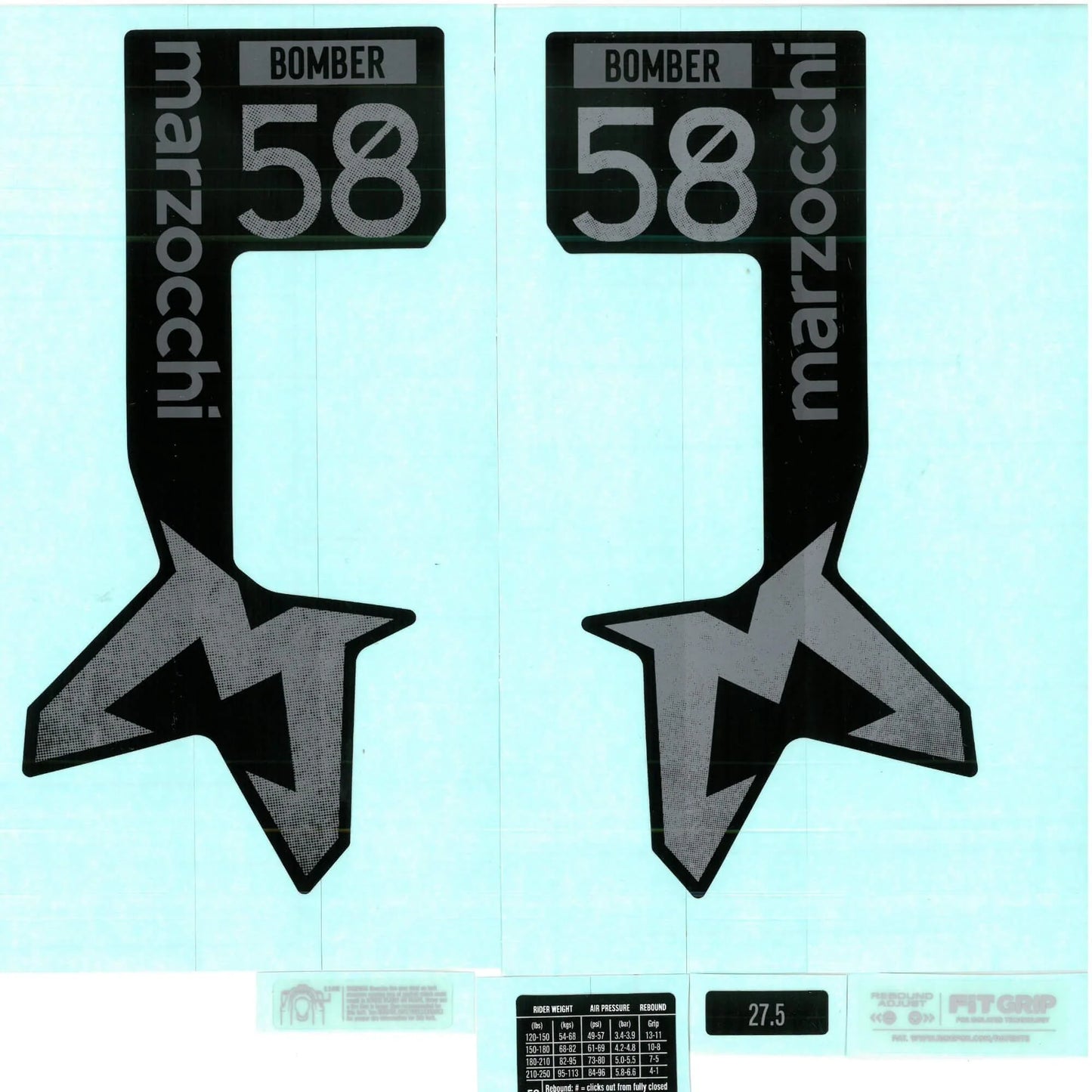 Decal Kit: Marzocchi 2024, Bomber 58, Neutral Gloss Black Logo, Shiny Black Fork