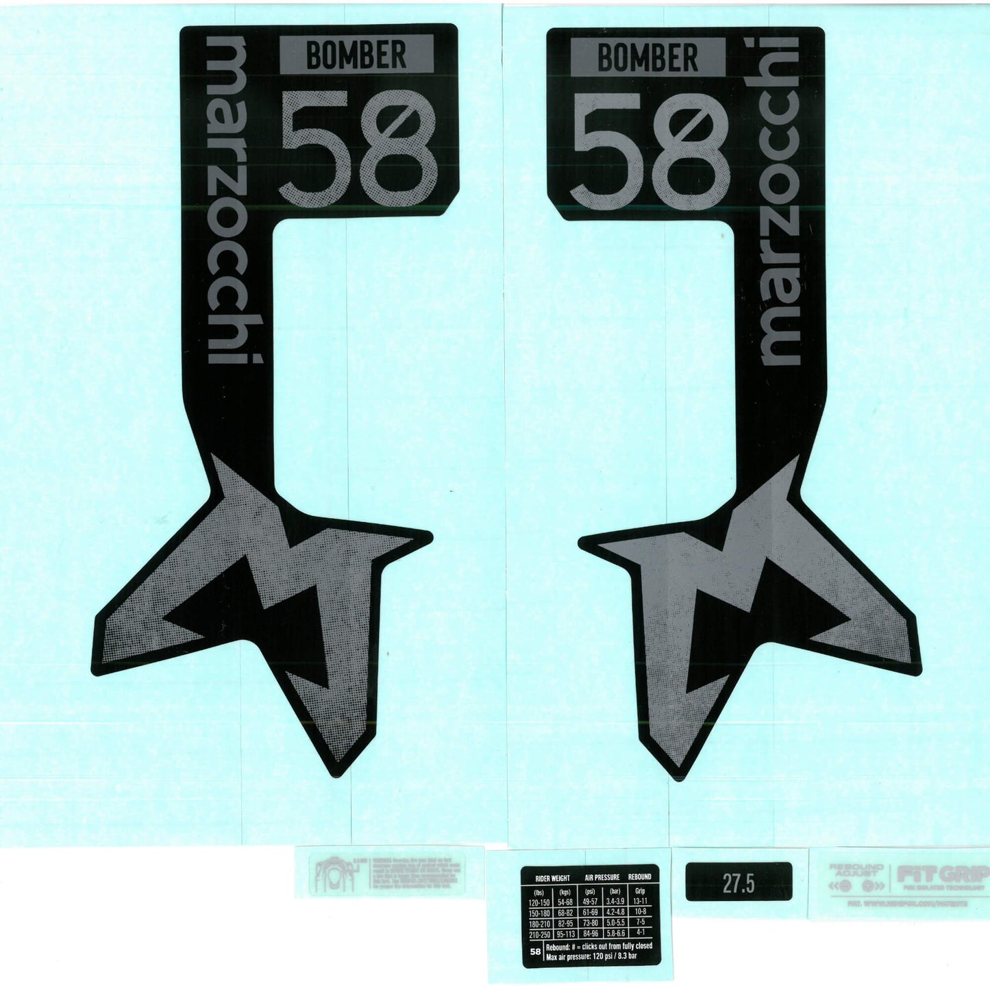 Decal Kit: Marzocchi 2024, Bomber 58, Neutral Matte Black Logo, Matte Black Fork