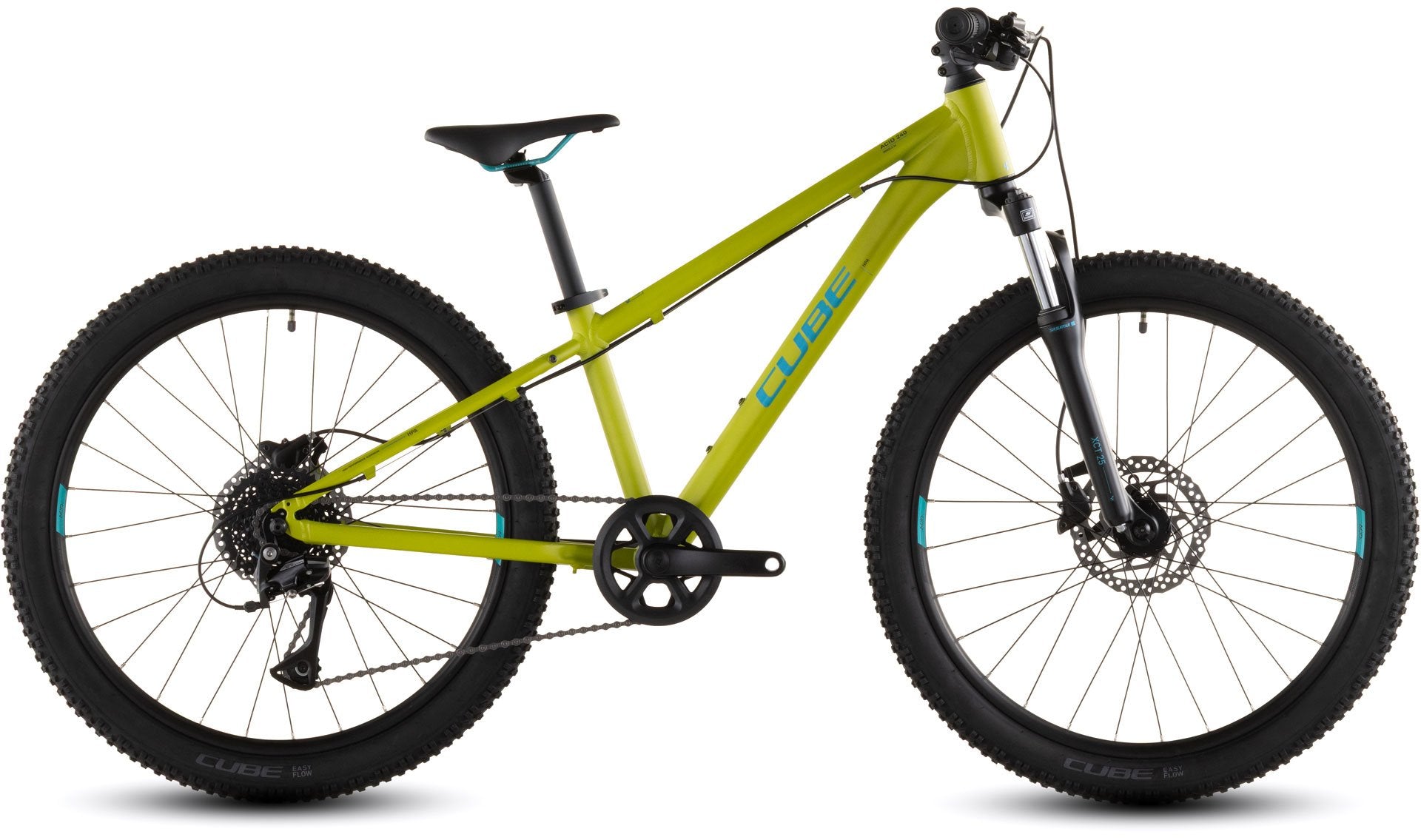 Bicicleta de montaña para niños CUBE Acid 200 2026 color lizard & blue vista lateral completa