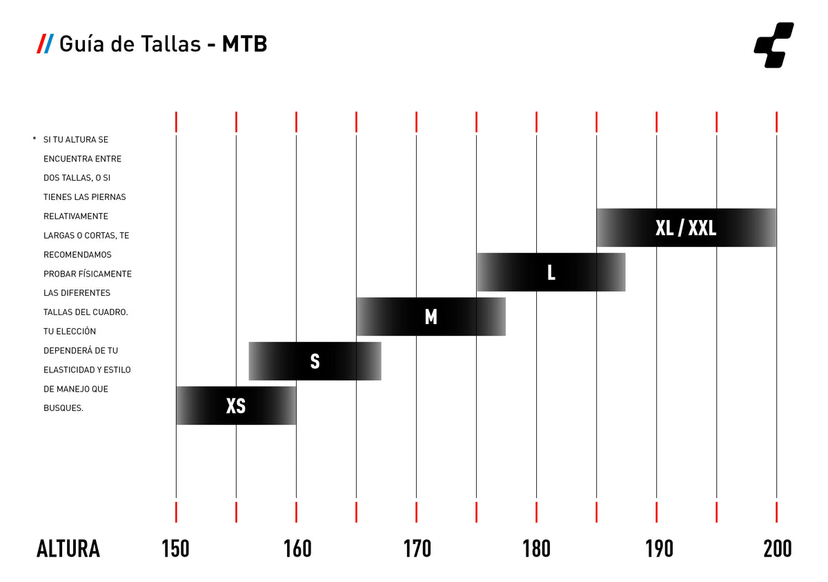 Guía de tallas de Cube Stereo Hybrid 177 HPC SLX 800 Glintsand & Black 2026