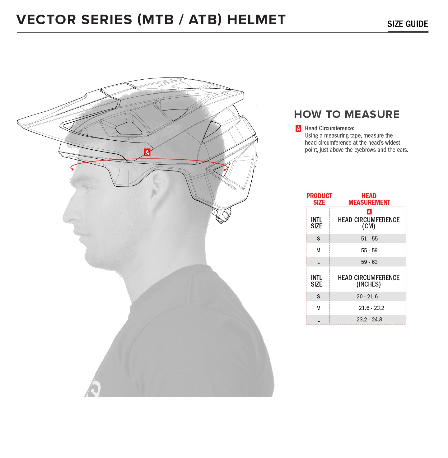 Guía de tallas de Casco Vector Tech Negro